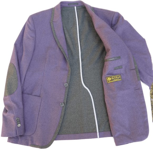 Loro Piana Purple Blazer New Zealand Merino Wool Gray Elbow Patches Trim 44R - Picture 6 of 9